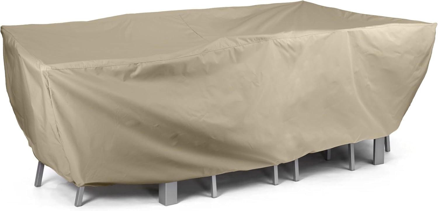 Covermates Elite Rectangular Fire Pit Chair Set Cover – Water-Resistant Outdoor Protection with Durable 300D Polyester, Mesh Air Vents & Adjustable Buckle Straps, Square 138W x 68D x 30H, Khaki