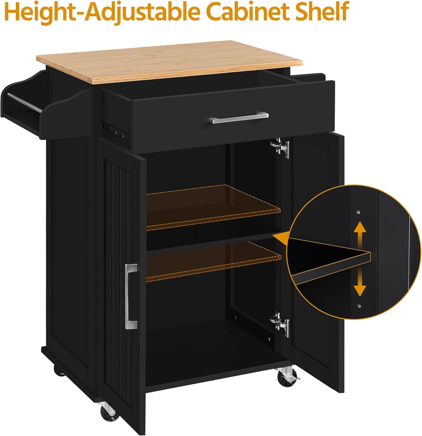 Yaheetech Kitchen Cart with Drawer, Kitchen Island on Wheels with Storage Rack & Cabinets, Microwave Cart for Kitchen with Storage, Rolling Coffee Cart Station, Black