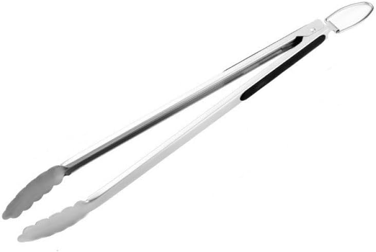 7-16Inch 430 SS Grilling Clip Tongs Kitchen Cooking Salad Bread Spaghetti for Baking Camping Tools Barbecue Accessories,Silver Black, 49cm