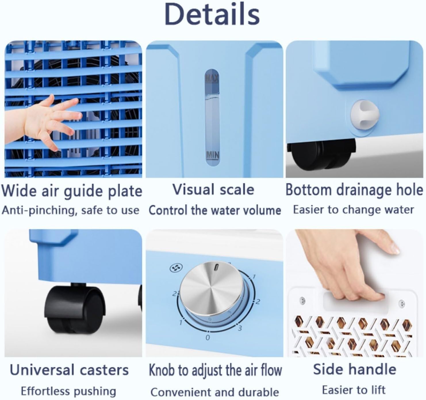 Windowless Portable Air Conditioner 3-IN-1 Evaporative Air Cooler with Copper Motor, Large Water Tank, Ice Packs & 120° Oscillation for Indoor & Outdoor Use(90CM)