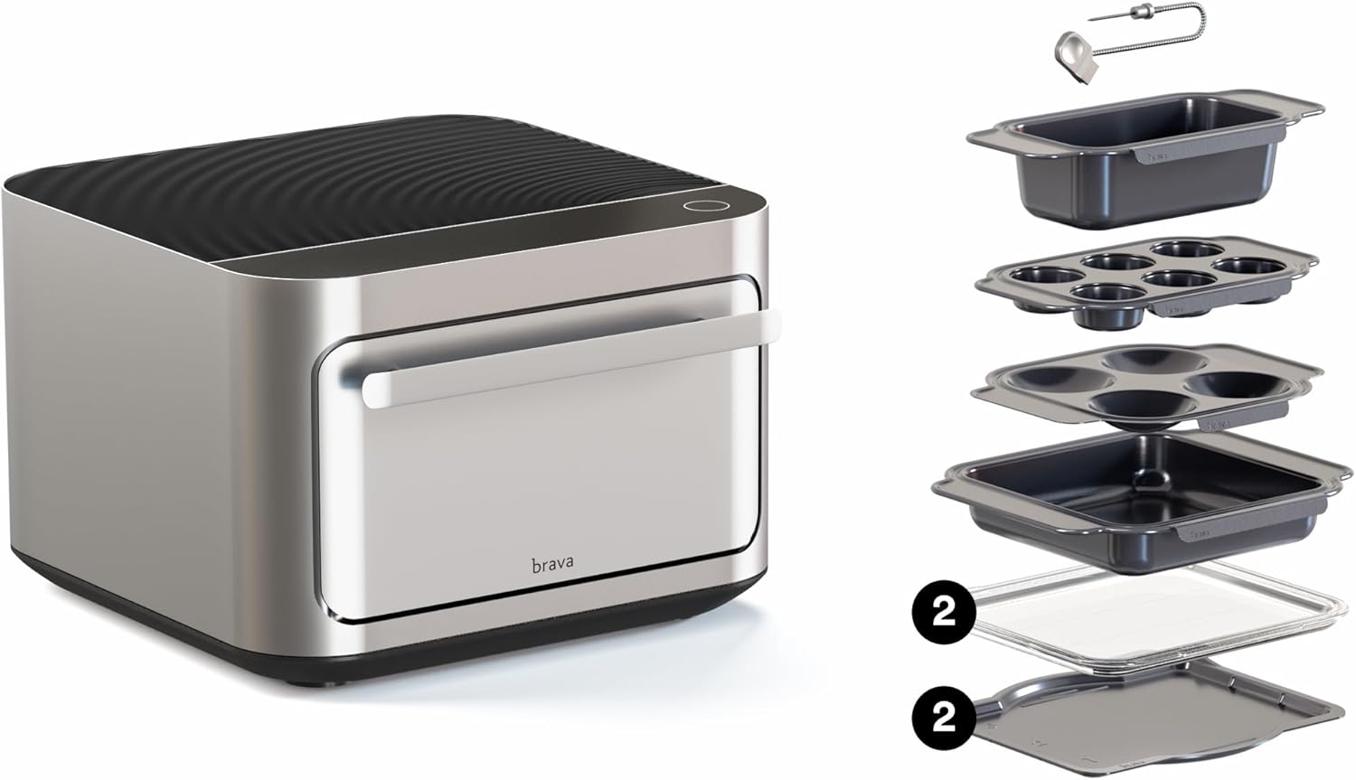 Brava Oven Bake & Breakfast Set: 10-in-1 Touchscreen Countertop Smart Oven, Air Fryer, 6-Slice Toaster, Slow Cooker, Reheater, Dehydrator, Rice Cooker, Healthy & User Friendly, Auto-Shut Off, 1800W