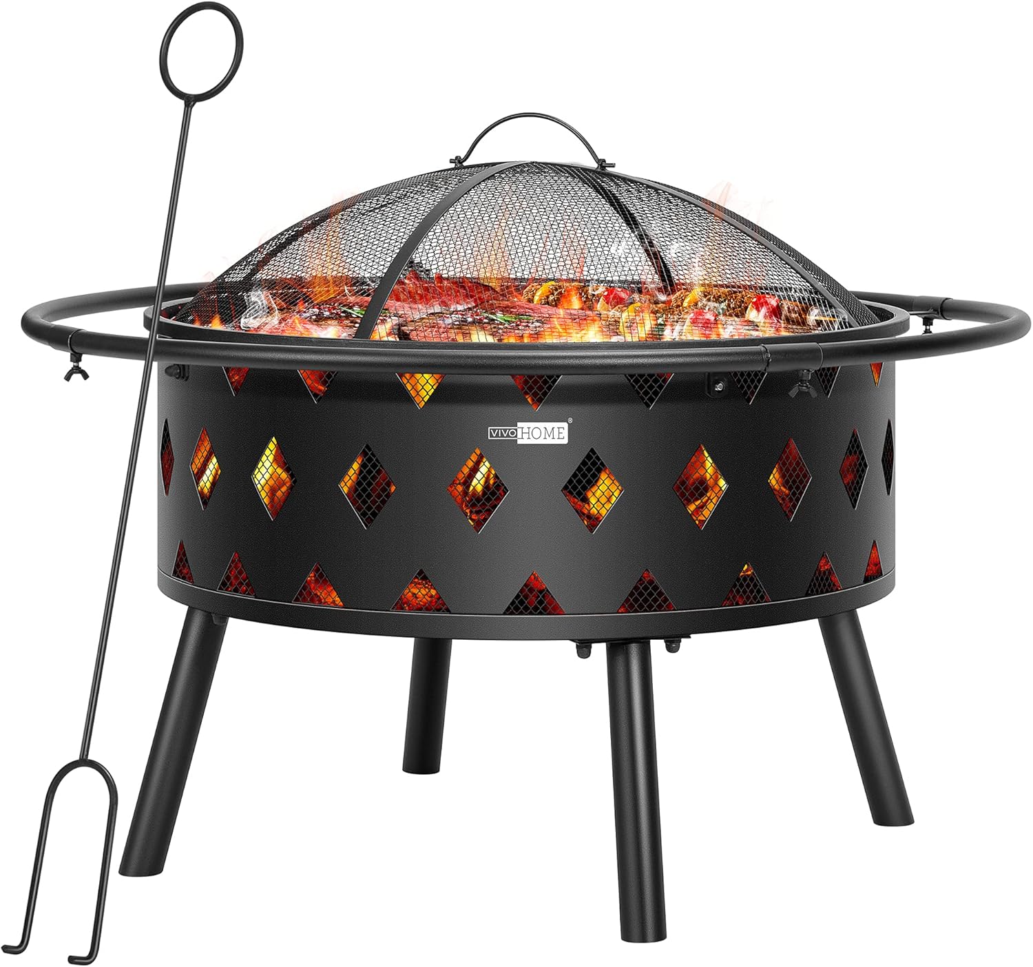 VIVOHOME 2 in 1 Outdoor Fire Pit - 36 Inch Large Bonfire Wood Burning Outside Firepit for Patio and Backyard with Spark Screen, Round Grill Grid, Poker and Fireplace Cover