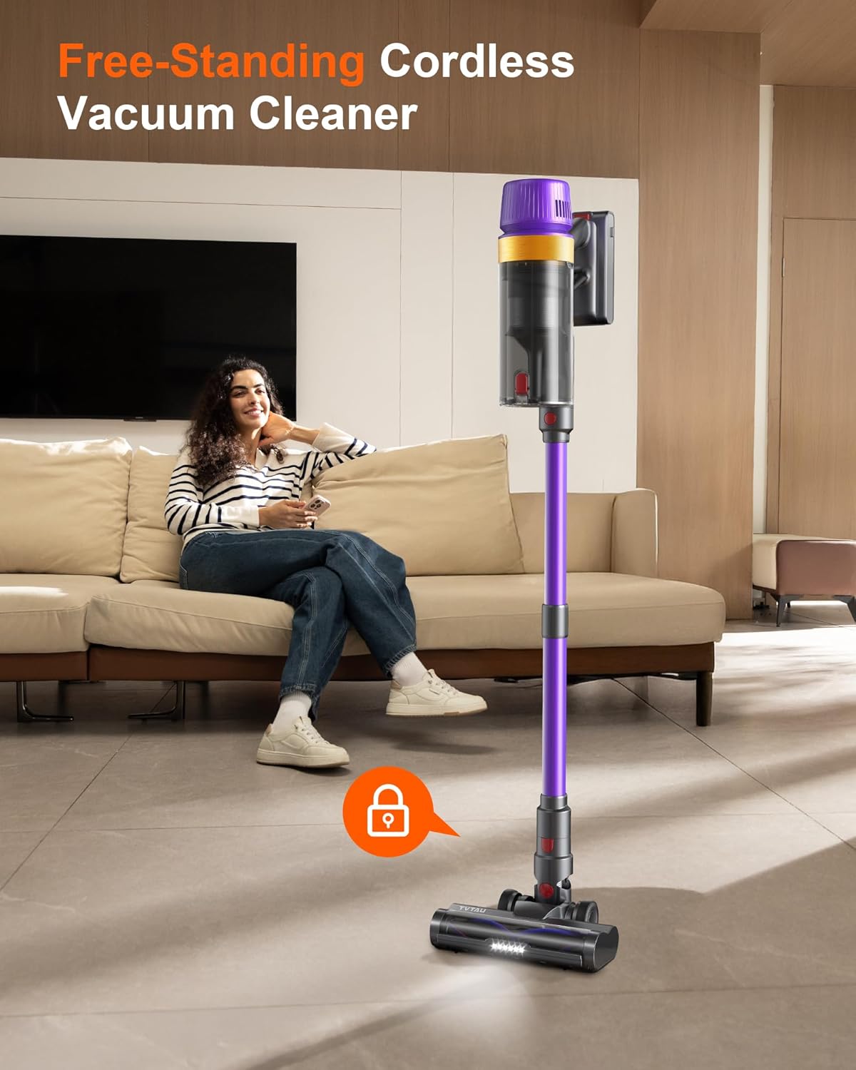 Cordless Vacuum Cleaner, 620W 55KPA 75Mins Runtime Stick Vacuum with Self-Standing, LED Display, V-Shape Anti-Tangle Brush, 8-Stage Filtration, for Hardwood Floors Carpets Pet Hair, T10 Pro