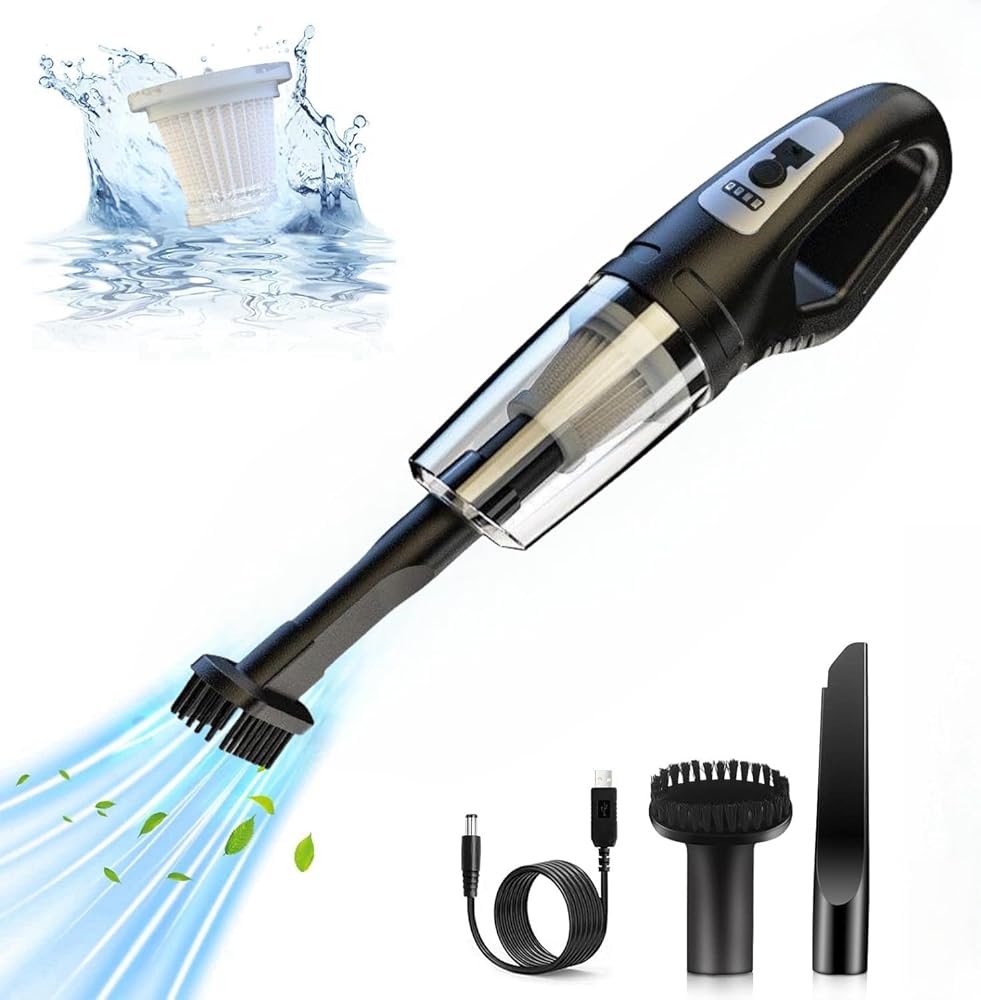 Handheld Cordless Vacuum Cleaner, Portable Vacuum Cleaner, Car Vacuum Cleaner with LED Light and Battery Display, Strong Suction Power for Car/Home/Office (Black)