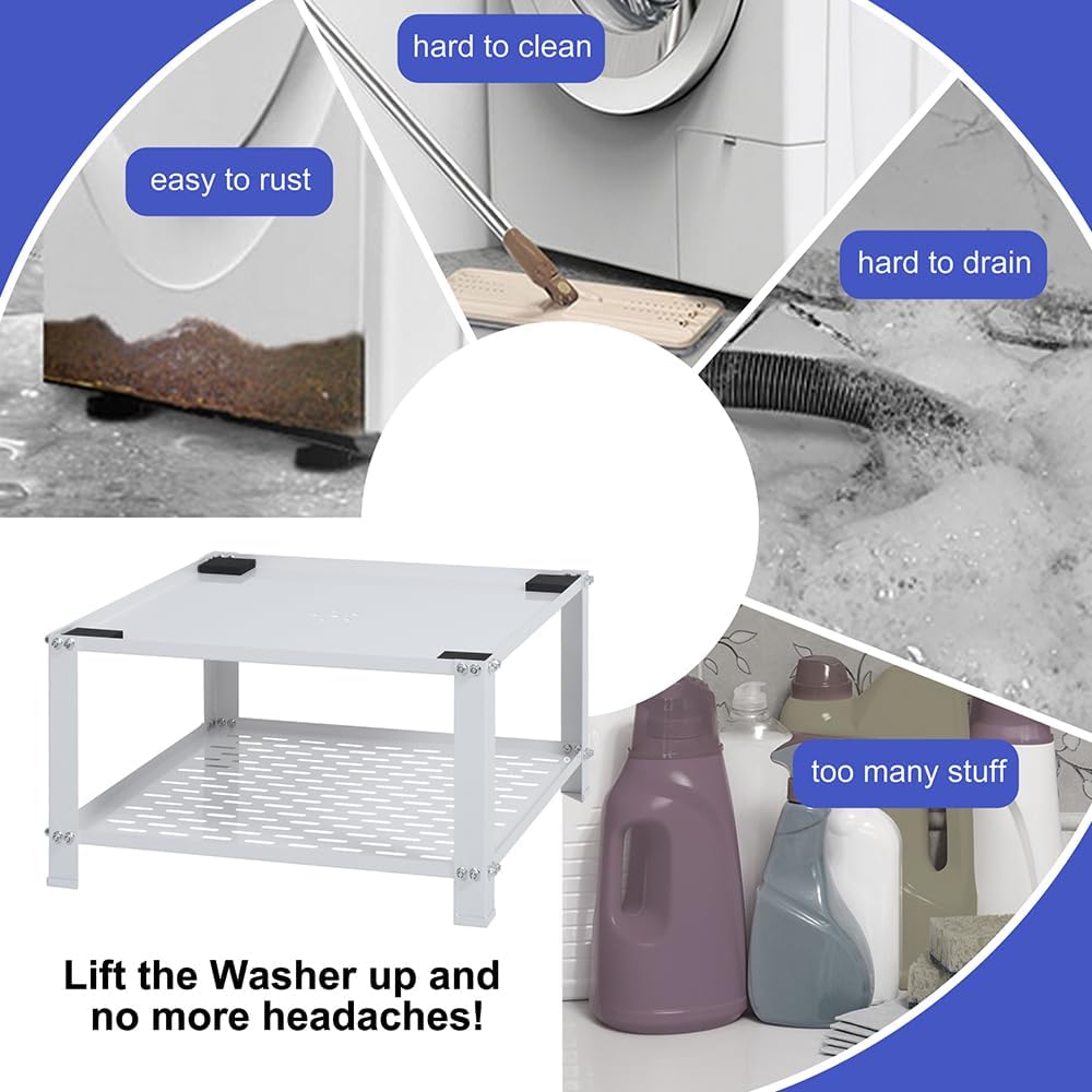 LUCKUP Laundry Pedestal with Storage Shelf-Universal Washing Machine Stand Heavy Duty Metal Base, 27.5W*27.5L*15.75H, Universal Fit 700lbs Capacity, Suitable for Dryer and Fridge
