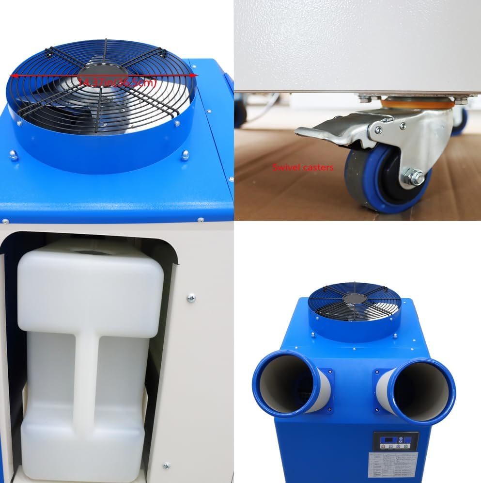 220V Industrial Portable Air Conditioner Air Flow 780m³/h with Wheels 14L Tank Double Column 1800W Commercial Spot Cooler Adjustable Outlet Ideal for Insititute Workshops Outdoor Events