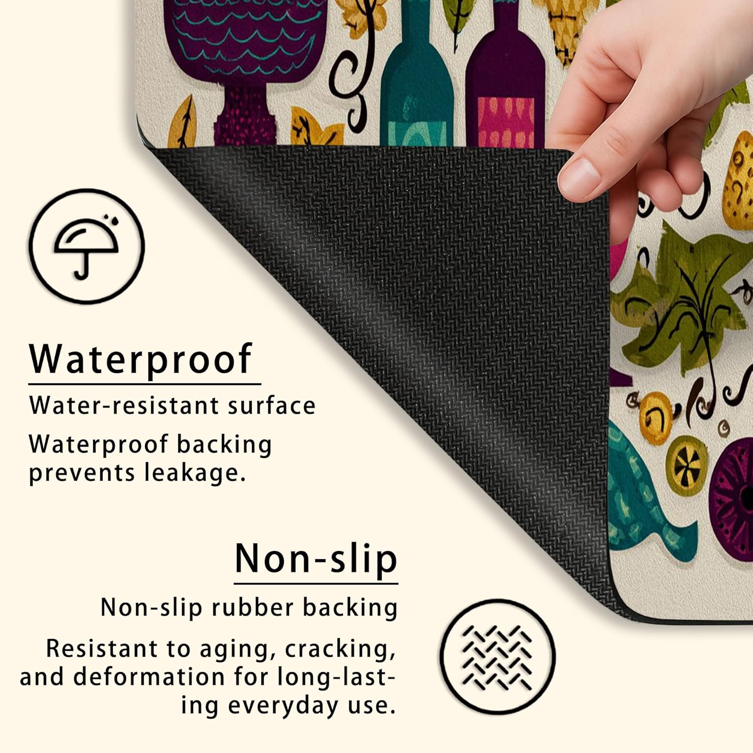 Vibrant Washer Dryer Top Protector Mat, Colorful Vintage Wine and Grapes Laundry Machine Covers, Autumn Rubber Anti-slip Waterproof Washer And Dryer Mats for Laundry Room 20x24 Inch