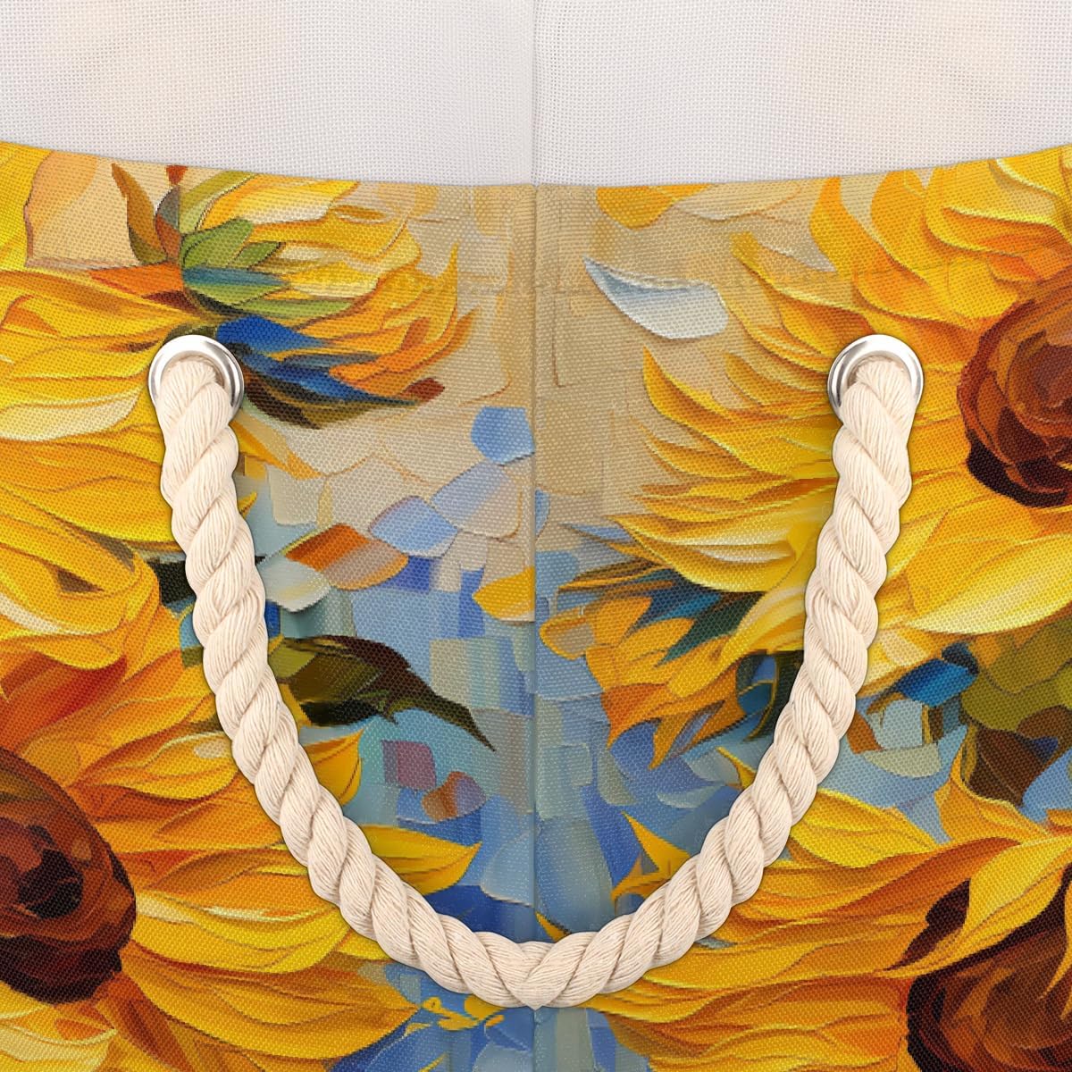 Abstract Oil Painting Sunflower Round Storage Basket Laundry Hamper Collapsible Laundry Basket with Handles Large Canvas Storage Bin for Clothes Toys Nursery Bedroom Closet Organizer