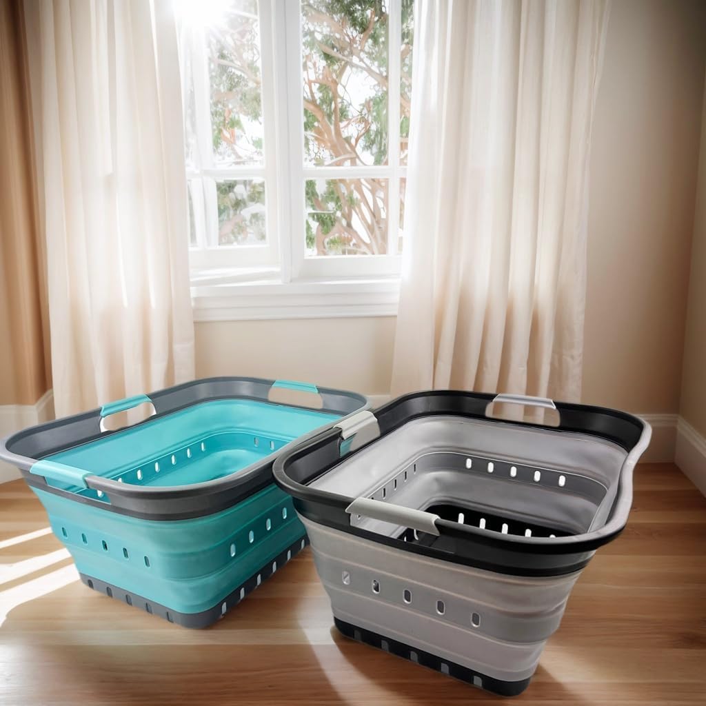 SAMMART 42L (11 gallon) Collapsible Plastic Laundry Basket - Foldable Pop Up Storage Container/Organizer - Portable Basket - Space Saving Hamper/Basket