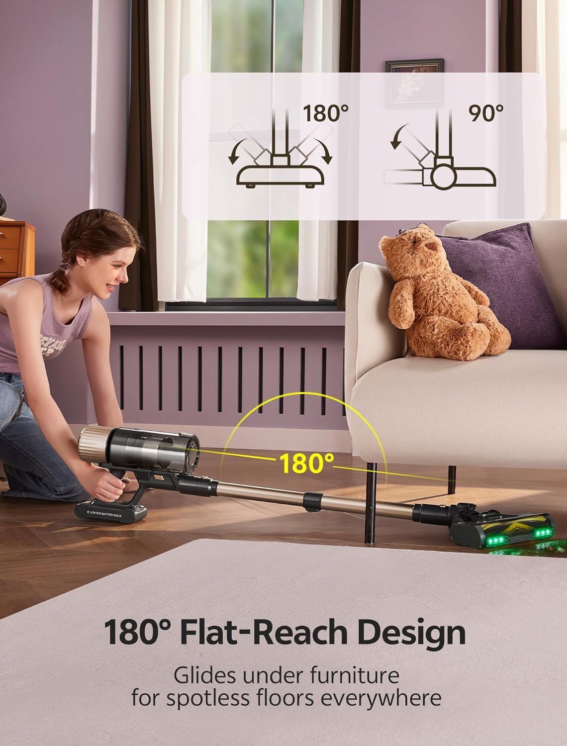 Ultenic Cordless Vacuum Cleaner, 550W 50KPA 65Mins, Stick Vacuum Cordless Rechargeable with Touch Screen, Self-Standing, 180° Lay-Flat, Anti-Tangle Handheld Vacuum Cleaners for Home/Pet Hair/Carpets