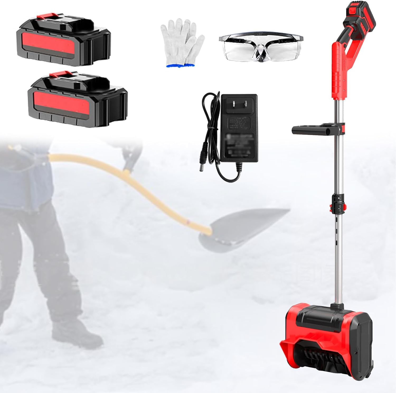 Cordless Snow Blower - 30cm Wide Snow Shovel for Snow, and Garden Debris - Electric Snow Shovel with Telescopic Pole & Adjustable Handle - 2×4500mAh Battery