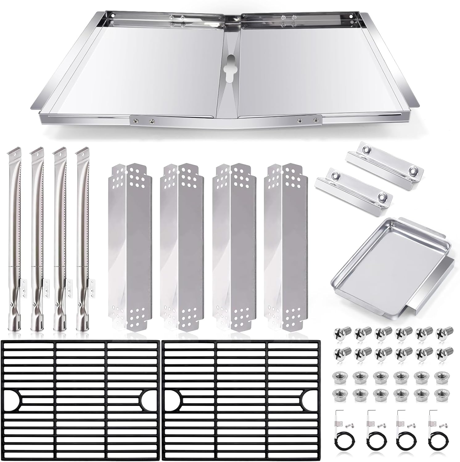 Grill Replacement Parts for Nexgrill 4 Burner 720-0830H, 720-0783E, 720-0888, 720-0830A, 720-0888N, Adjustable 24''-30'' Grease Tray, Cooking Grates, Heat Plates Shield, Burner Tubes and Igniters.