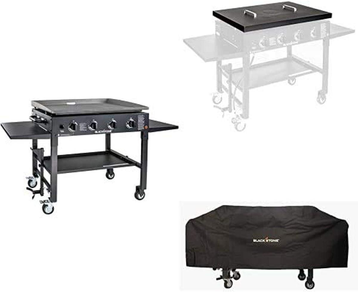 Blackstone 36 Inch Griddle Combo - Flat Top With 2 Side Shelves, Hard Top Cover, and Heavy Duty Cover