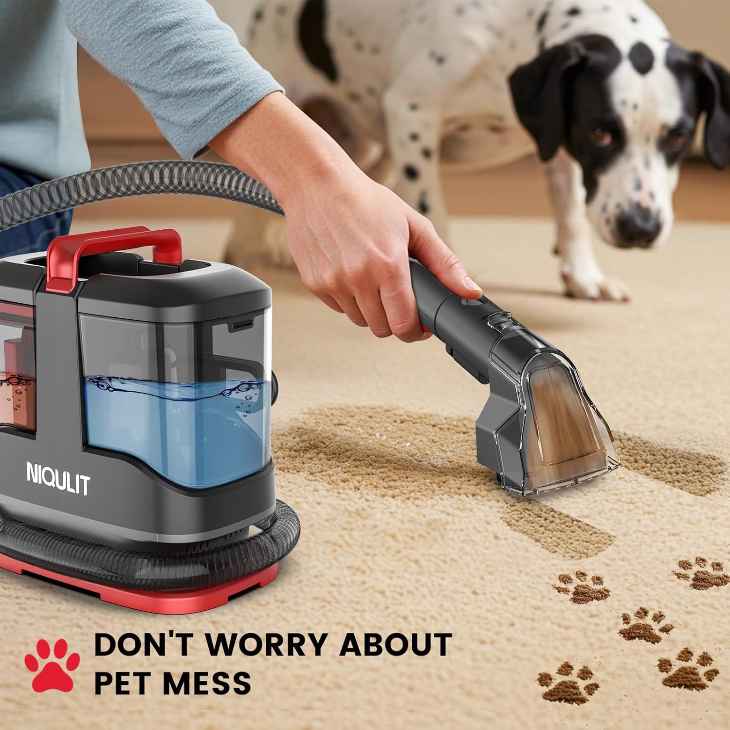 Portable Carpet & Upholstery Cleaner Machine -15Kpa Deep Cleaning for Area Rugs, Pets, Couch & Car, Cleaning Machine with Dual Size BrushHead & Self-Cleaning System, Spot Cleaner for Stairs/Furniture