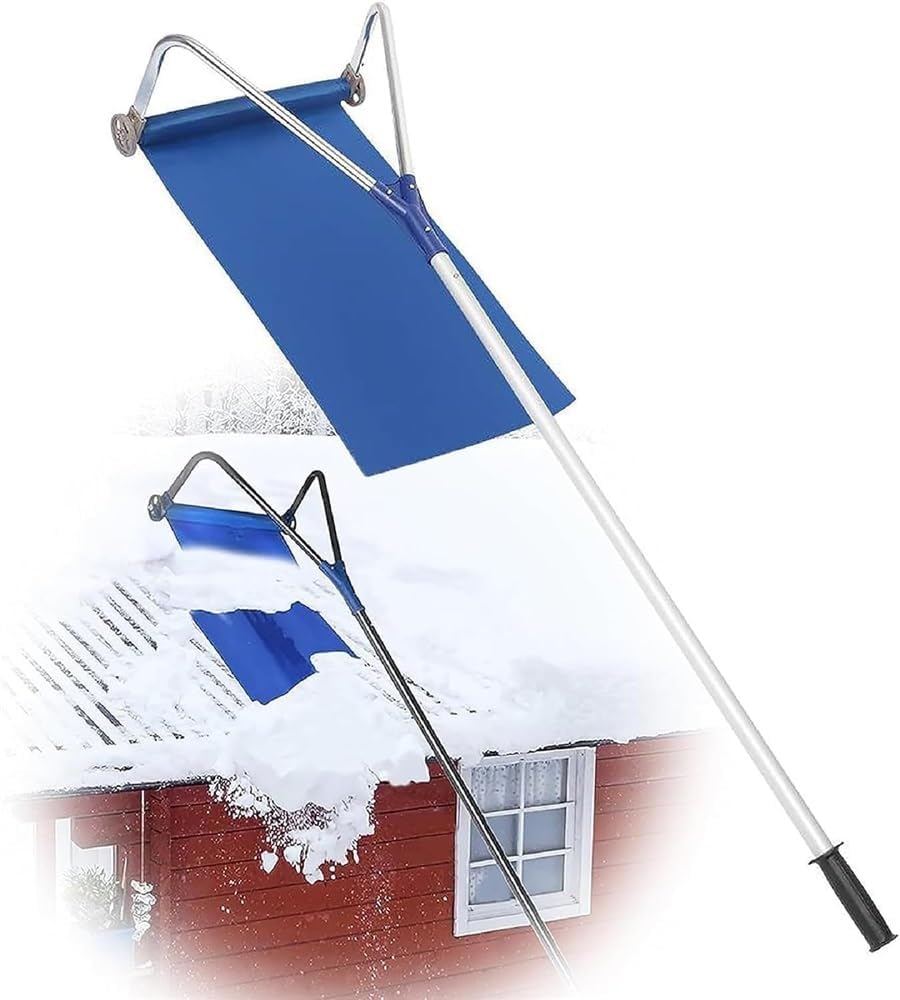 Snow Roof Rake, Roof Snow Rake Removal Tool with Snow Slide & Telescoping Pole, for Pitched Roof, Asphalt Shingle Roof, Vehicle Snow and Leaves 21 Feet
