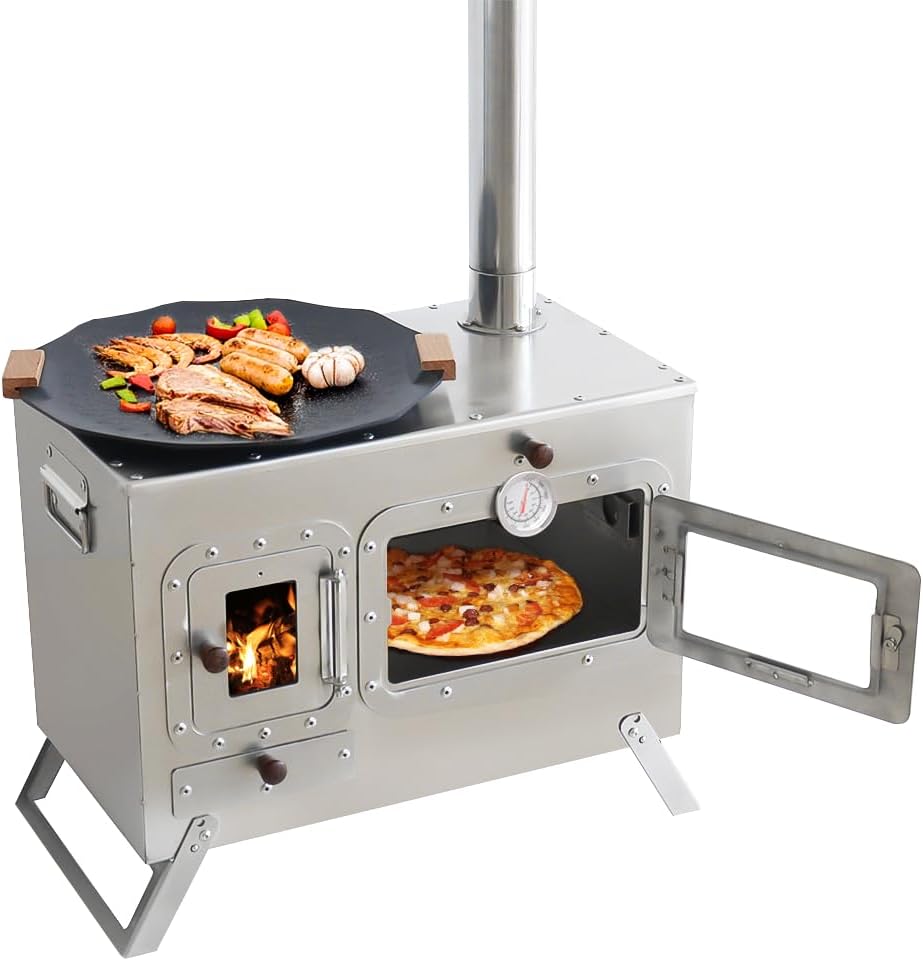 Large Outdoor Camping Stove Portable Tent Stove With Chimney Pipe Camping Accessories Backpacking BBQ Hiking Picnic Outdoor Cooking Tools