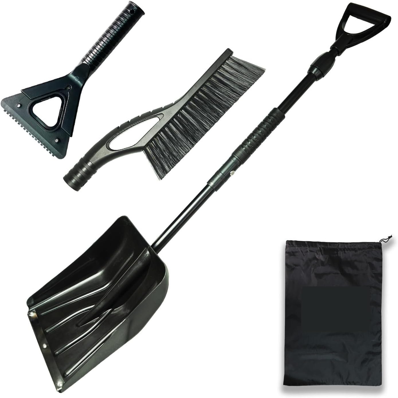 3-in-1foldable Snow Shovel, Snow Brush, and Ice Scraper Set with A Storage Bag, for Emergency Snow Removal