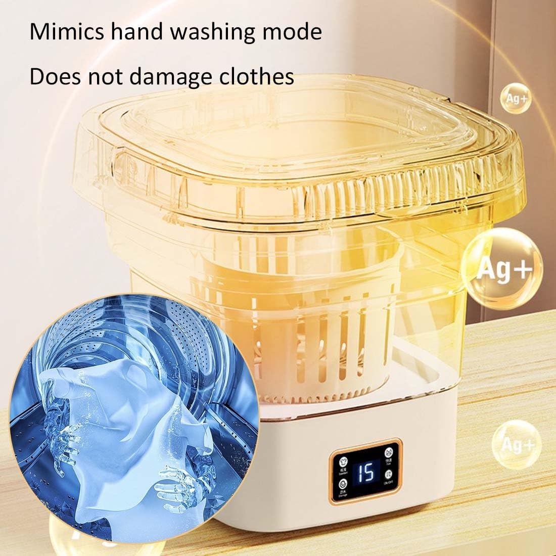 Portable Washing Machine 9L/2.37gal Mini Washer Foldable Small Washer for Underwear Baby Clothes Other Small Items(Cream Yellow)