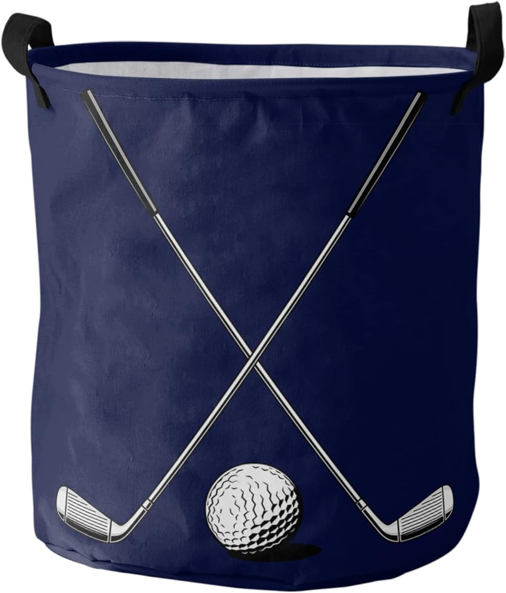 Oxford Cloth Large Laundry Baskets - Foldable Laundry Hamper Waterproof Washing Basket Art Minimalist Golf Theme Round Collapsible Storage Bin for Toys/Clothes/Blankets 16.5x17 Inch