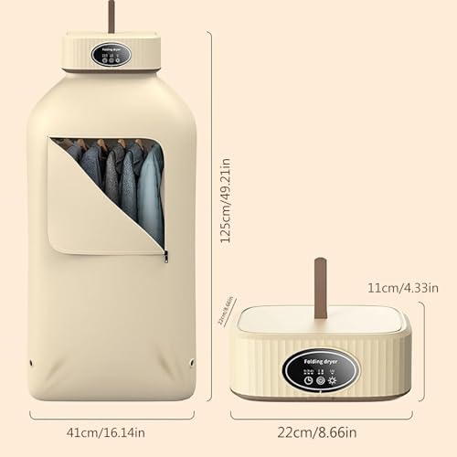 Portable Electric Clothes Dryer, Small Foldable 360° Circulation Drying Rack, Energy-Saving Hanging Dryer for Clothes, Compact Beige Design
