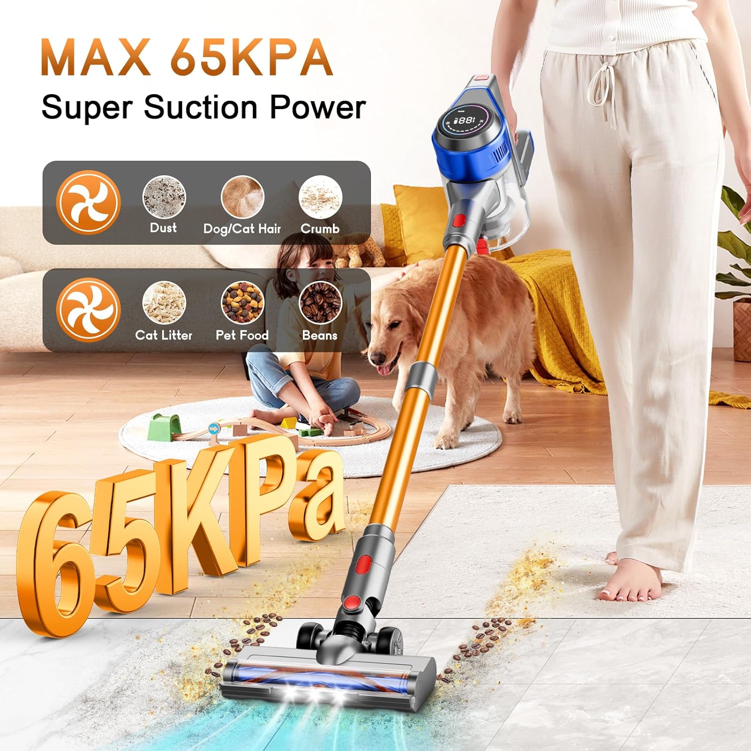 KIKETECH Cordless Vacuum Cleaner, 8 in 1 Vacuum Cleaners,1.7 L Dust Cup, Rechargeable Vacuum Pet for Hair, Carpet, Hardfloor