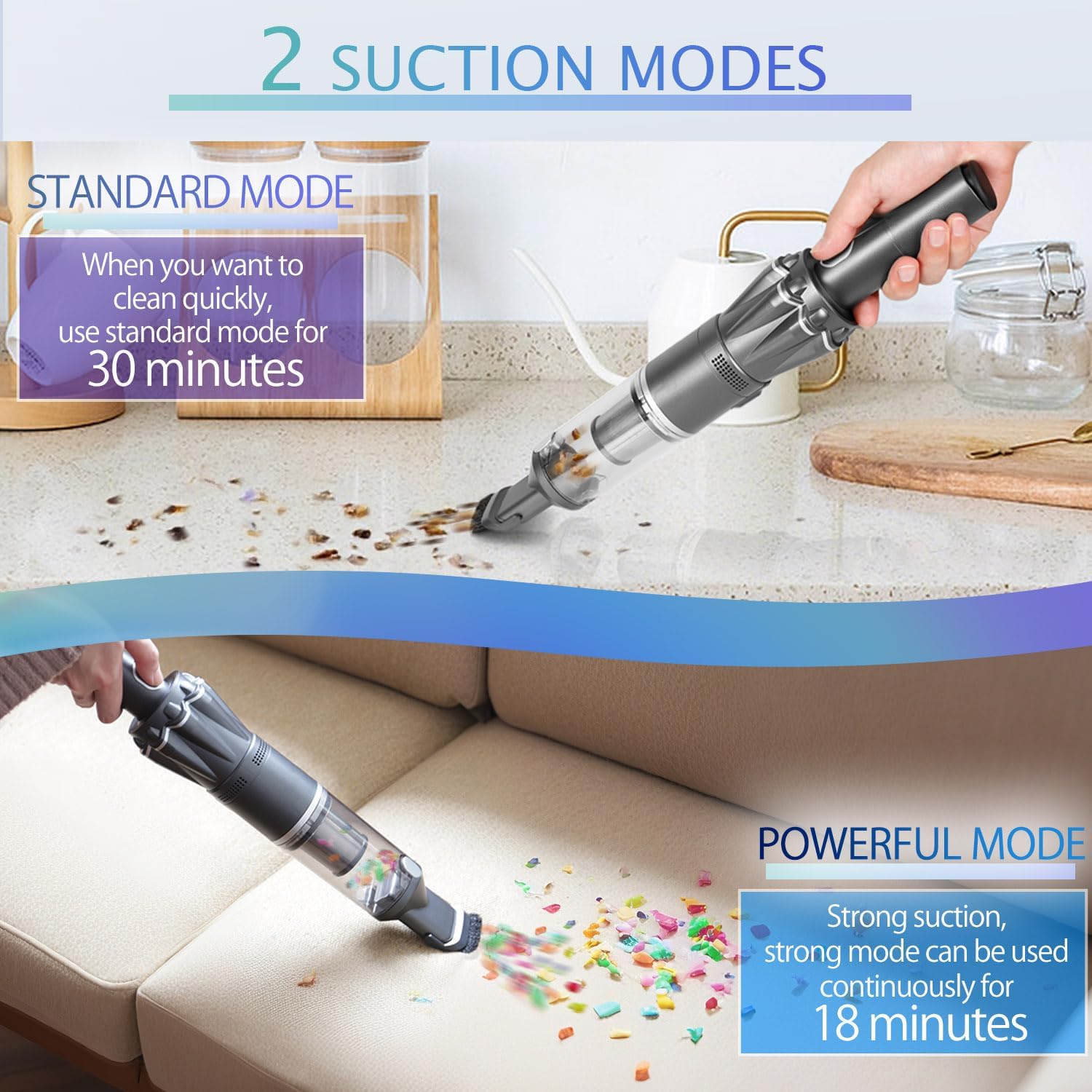 Handheld Vacuum Cordless 25000PA, Super Lightweight 1lb with Powerful Suction, Charging Dock, Car Charger, Single Touch Empty and Detachable Dust Cup, Portable Mini Car Vac, Gray