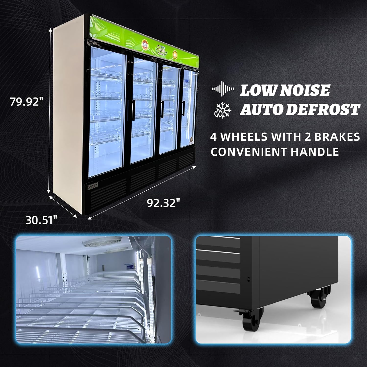 Commercial Beverage Refrigerator Display Fridge,85 Cu Ft Four Glass Door Upright Merchandiser Drink Cooler with LED Light Adjustable Shelves,ETL Approval,80