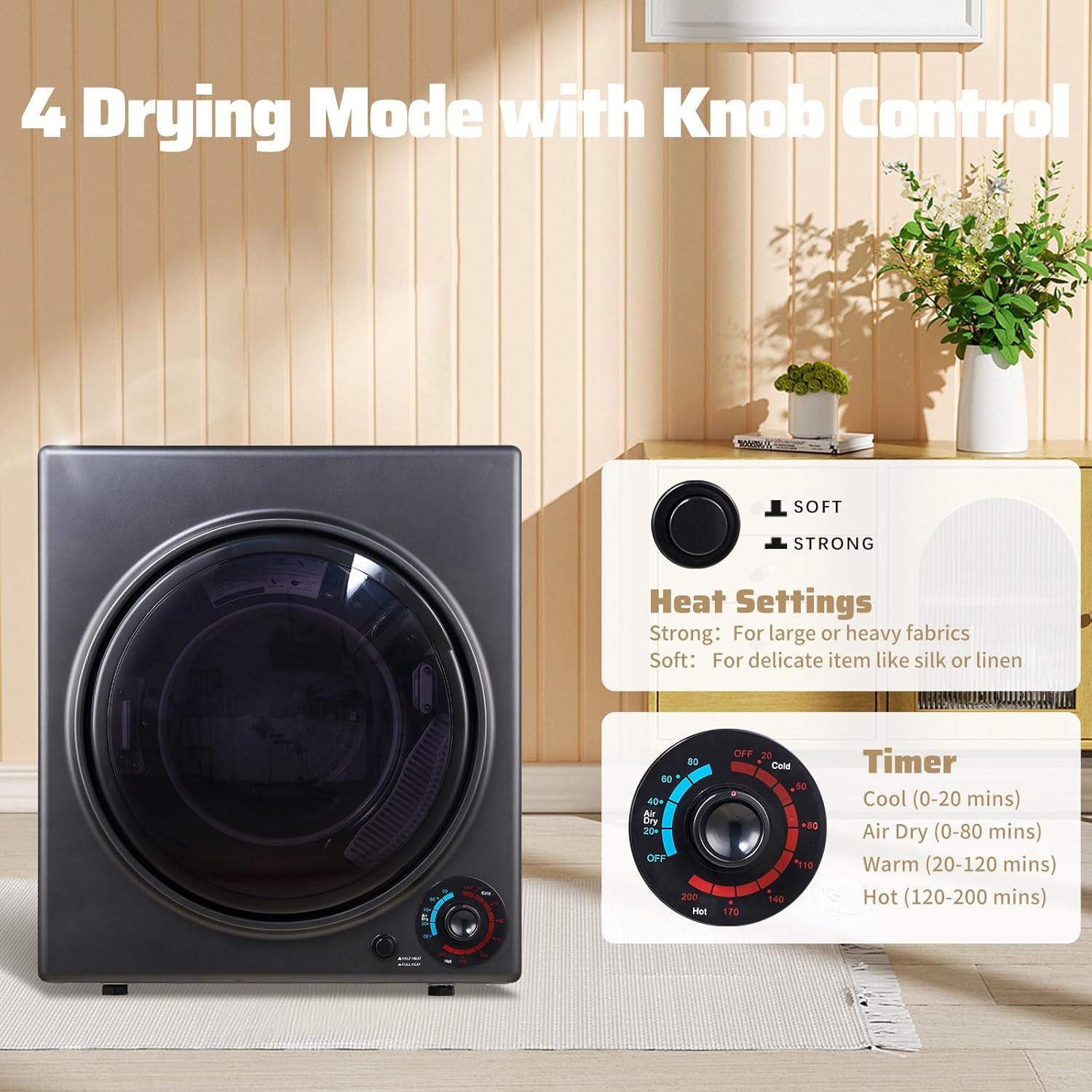 CTT Portable Clothes Dryer 3.5 cu.ft, 1500W Compact Dryer for Apartment