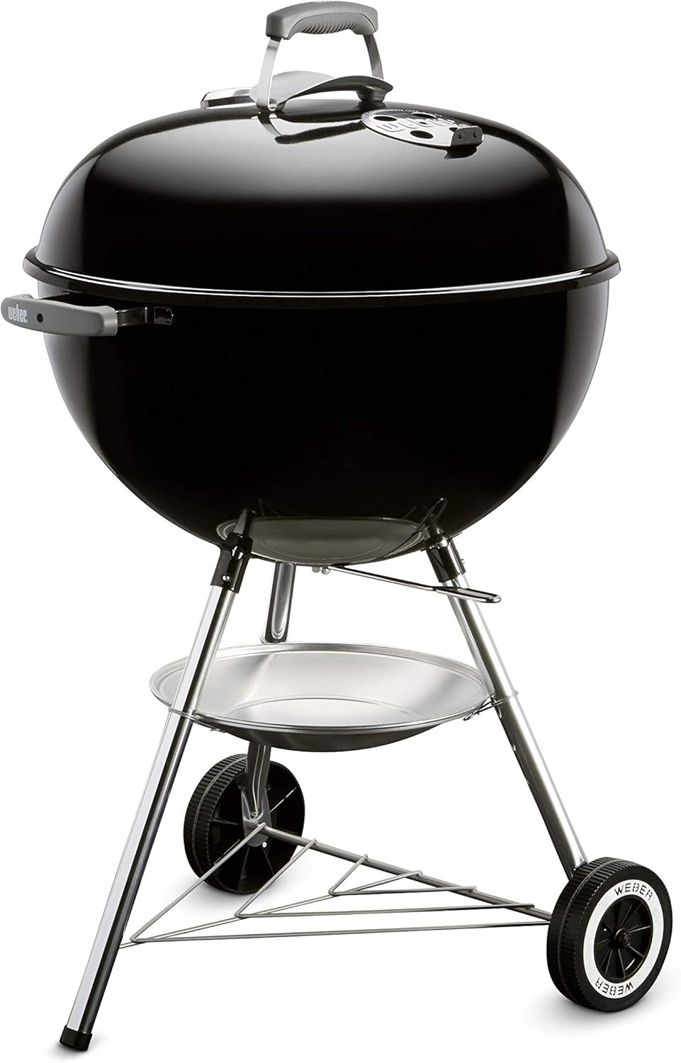 Weber Classic Kettle Charcoal Barbecue/Porcelain-Enamelled Lid & Bowl, 57 cm Cooking Surface, One-Touch Cleaning System, Lid Thermometer, Tripod Stand and Wheels, Black