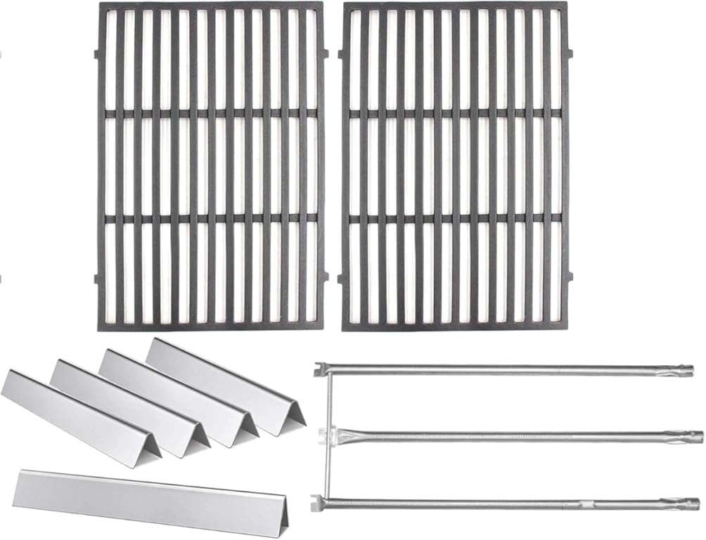 Hongso Grill Grates 7524, Stainless Steel Burner Tube Set 67722 Flavorizer Bars 7539 Bundle for Weber Genesis 300 Series E-310 E-320 EP-310 EP-320 S-310 S-320 (with Side Control Panel Only)