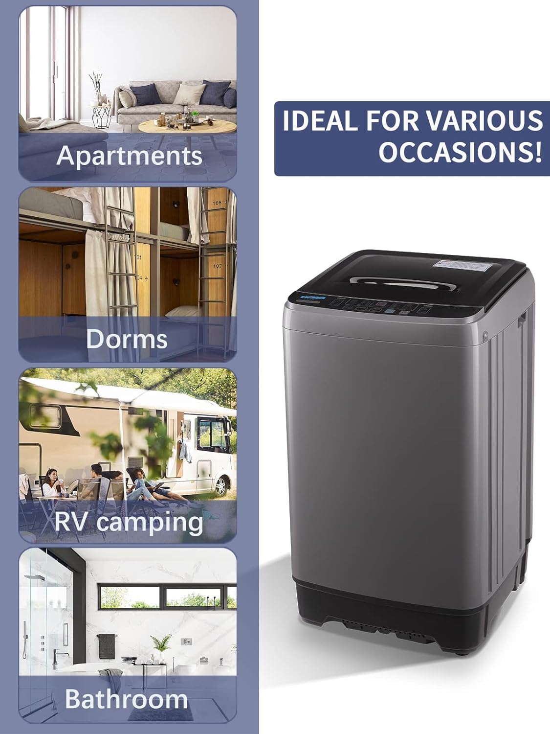 Full-Automatic Washing Machine with Drain Pump, 17.7 lbs Compact Washer, 10 Wash Program & 8 Water Level, Ideal for Apartment, Dorm, Grey