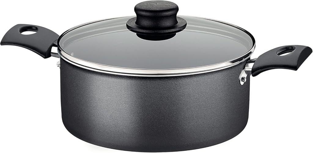 Tramontina 20261/624 Two-Handled Pot, Casserole Trim, 9.4 inches (24 cm), Aluminum, Non-Stick, Fluorine Coating, Glass Lid, Lightweight, Non-Stick, Dishwasher Safe, For Gas Stoves Only, Gray