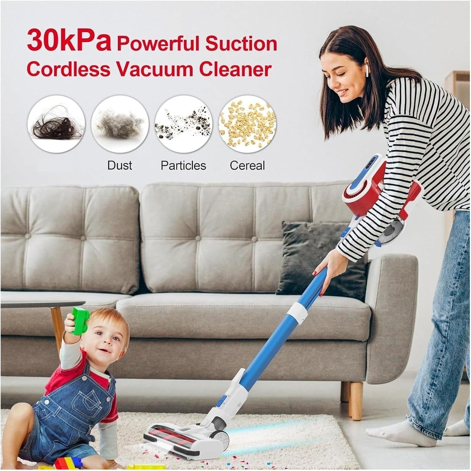 Compatible with Poweart V80 Stick Cordless Vacuum Cleaner,30KPa Suction Up to 45min Runtime 8-in-1 for Hardwood Floor/Home Cleaning Appliances
