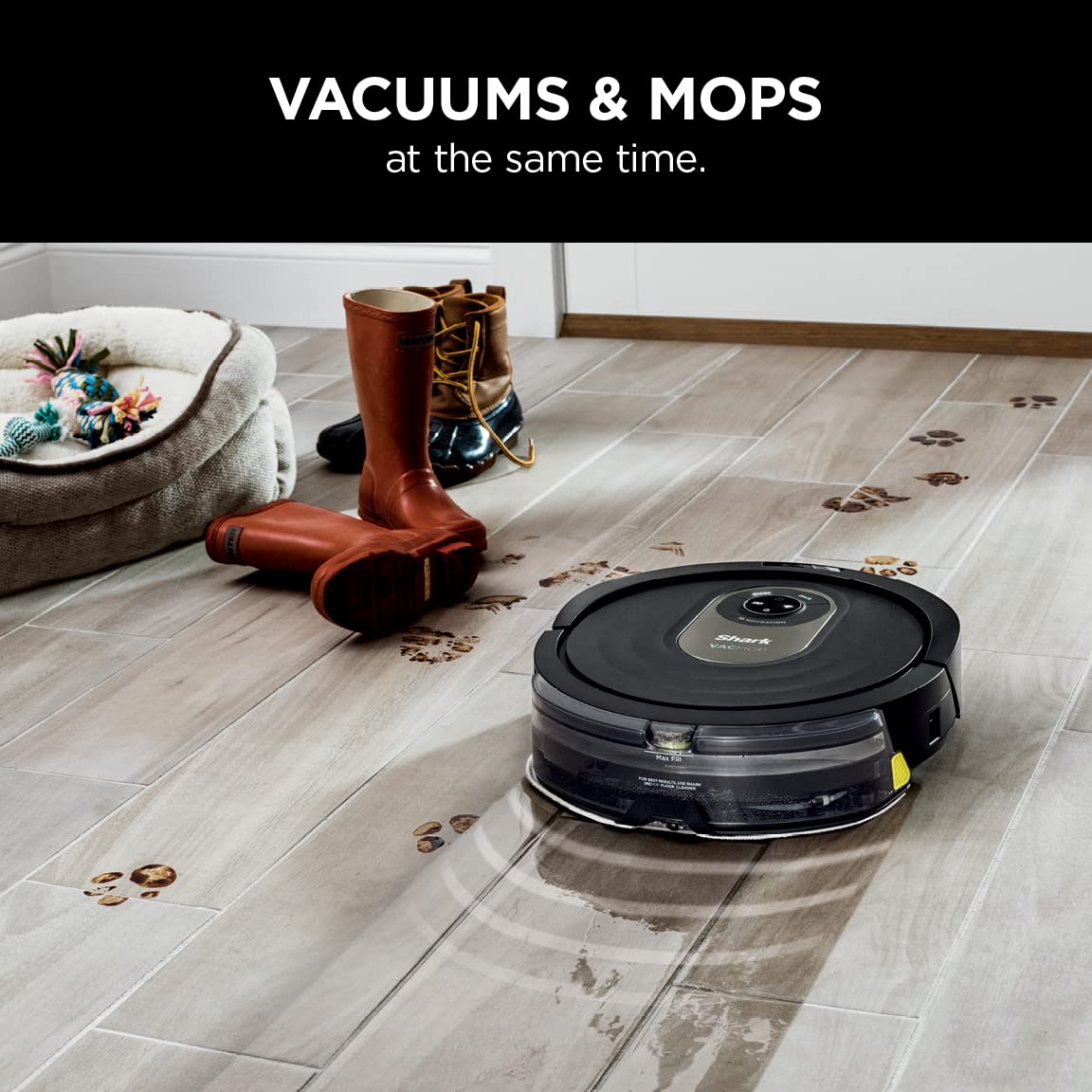 Shark AV2001WD AI VACMOP 2-in-1 Robot Vacuum and Mop with Self-Cleaning Brushroll, Home Mapping, Perfect for Pet Hair,Compatible Alexa,Wi-Fi Black/Brass (Renewed)