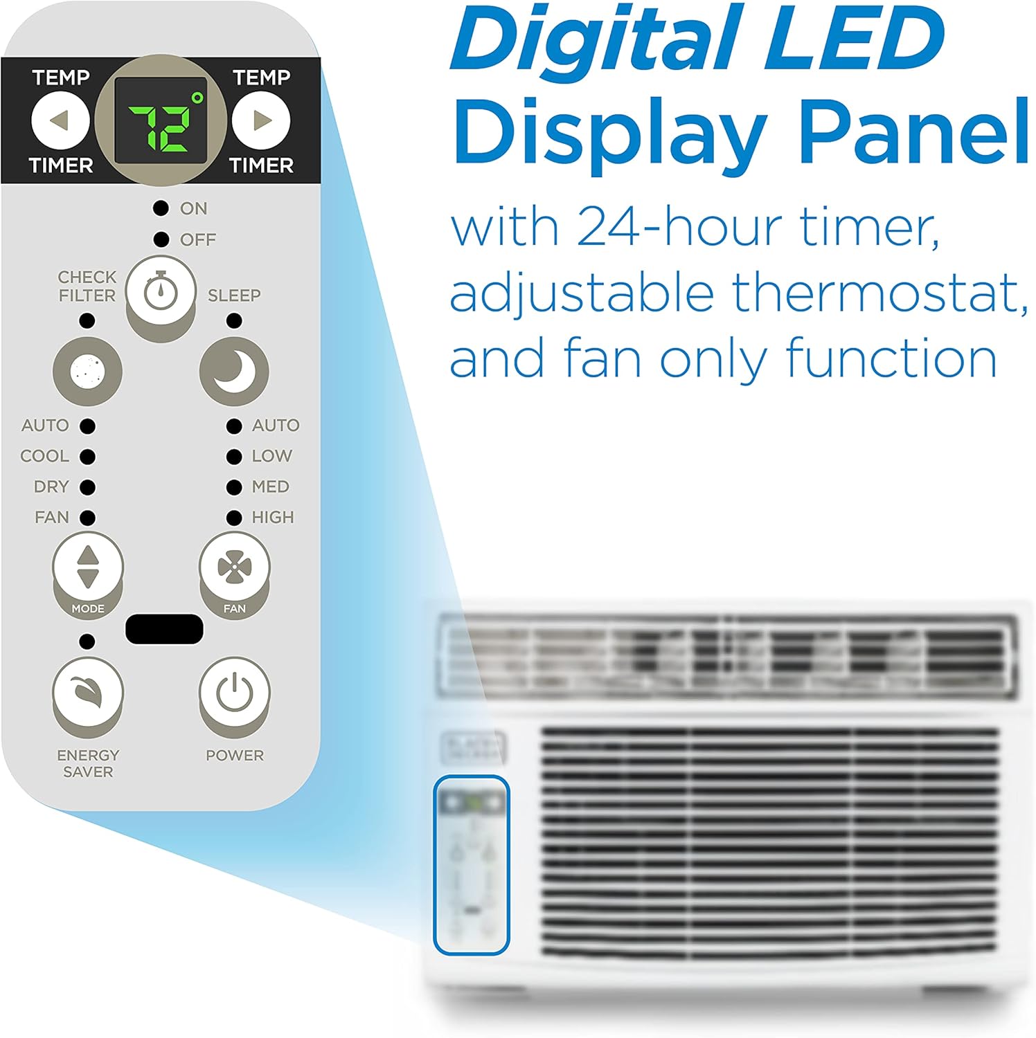 BLACK+DECKER Window Air Conditioner 10000 BTU, AC Window Unit Cools Up to 450 Square Feet, Window AC Unit with Remote Control, 3 Cooling Speeds and Fan Only Function, BD10WT6, White