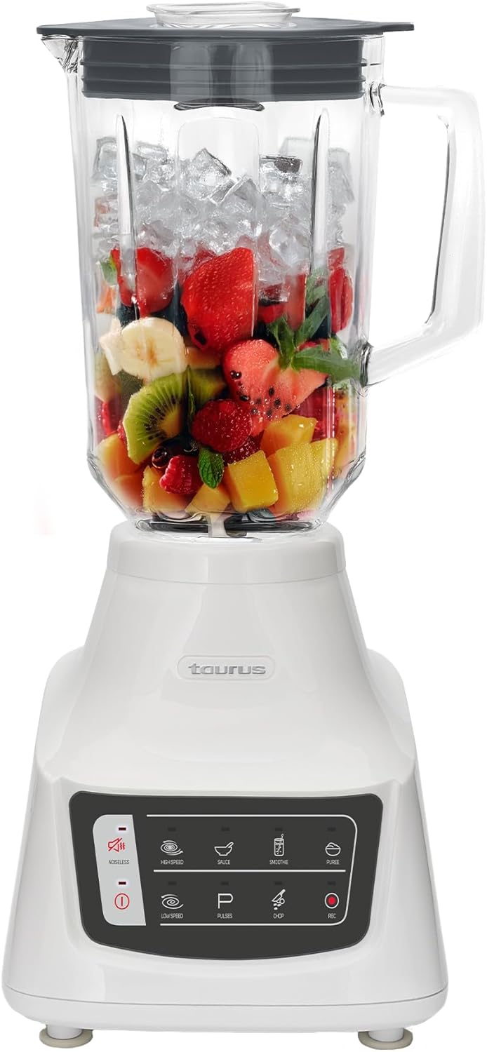 Taurus Potenza Comfort Blender, 1050W, 1.5L Glass Jar, Up to 50% Less Noise, Stainless Steel Blades, 9 Speed Settings, Quiet Powerful Blender for Smoothies, Ice, and Frozen Drinks