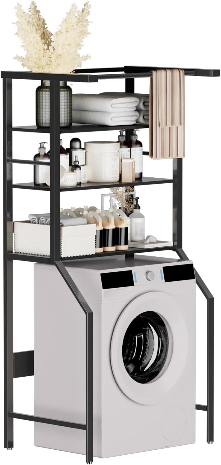Dryer Storage Shelf and Heavy Duty Over the Washer– All-Steel Laundry Room Organizer with Clothes Drying Rod, Space-Saving Shelf for Front-Load Washers and Dryers, 29.92