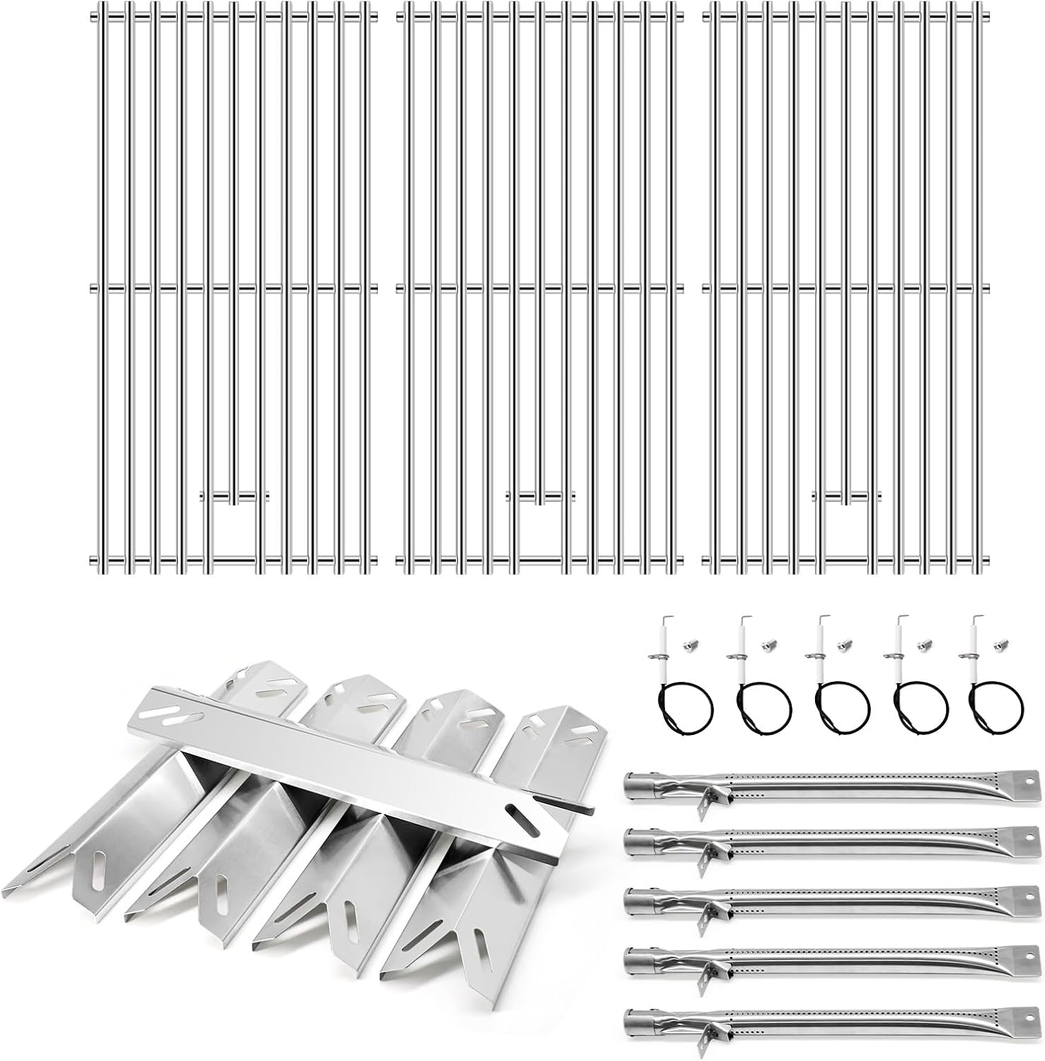 Adviace Grill Parts for Cuisinart GAS9556AS GAS9556ASO, Grill Grates & Grill Burners & Heat Tents for Cuisinart 5 Burner Gas Grill GAS9556AS
