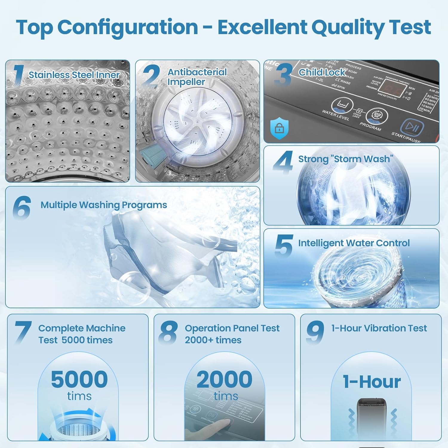 Nictemaw Portable Washing Machine 17.8Lbs Portable Washer with Drain Pump, 2.4 Cu.ft Compact Washer Machine with 10 Programs 8 Water Levels, Compact Laundry Machine for Apartment, Home, Dorms, Rv