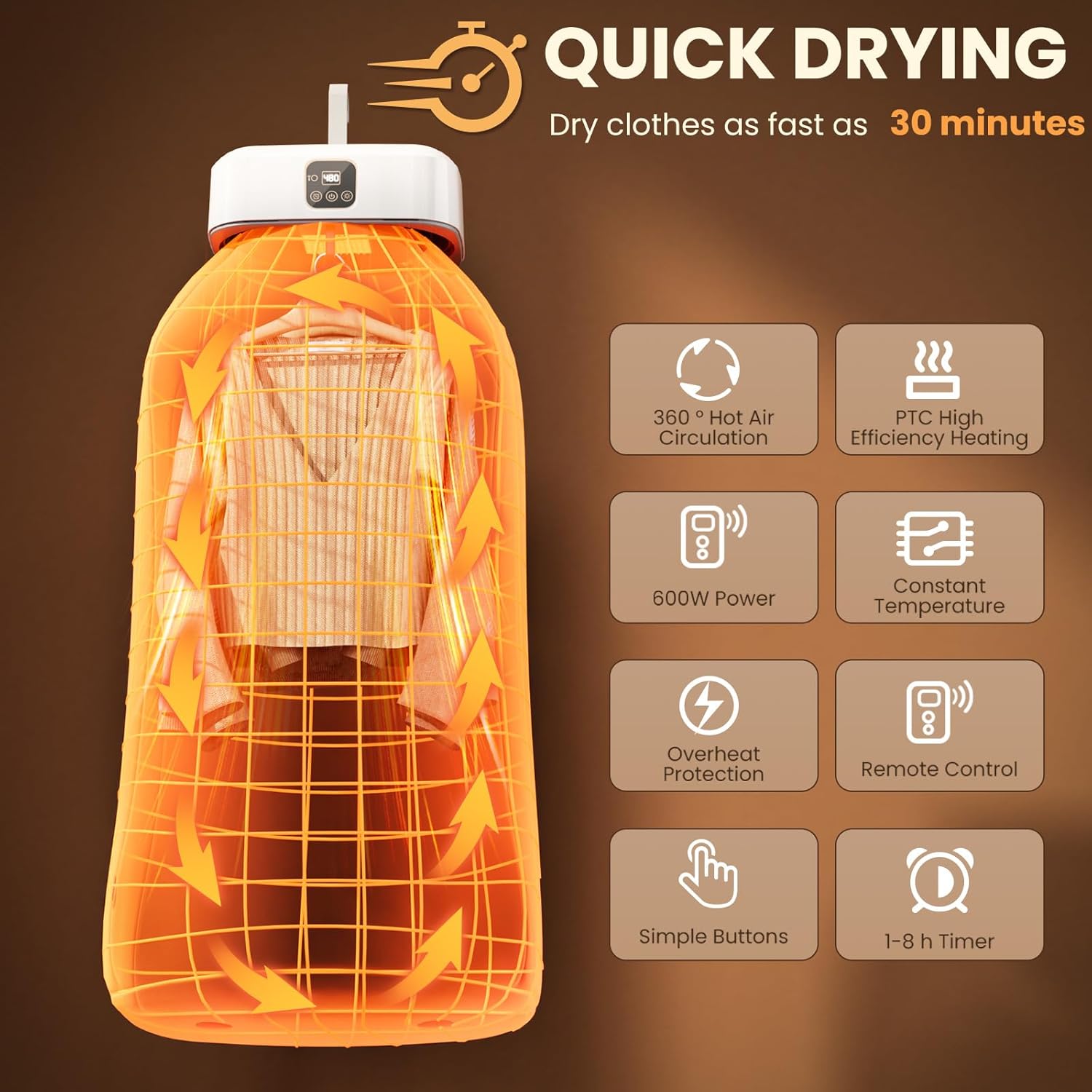 Portable Clothes Dryer, Mini Clothes Dryer, Electric Clothes Dryer, Small Compact Foldable Quick Dryer with Adjustable Timer for Apartment, RV, Travel, Home, Dorms, Includes Dry Bag and Remote Control