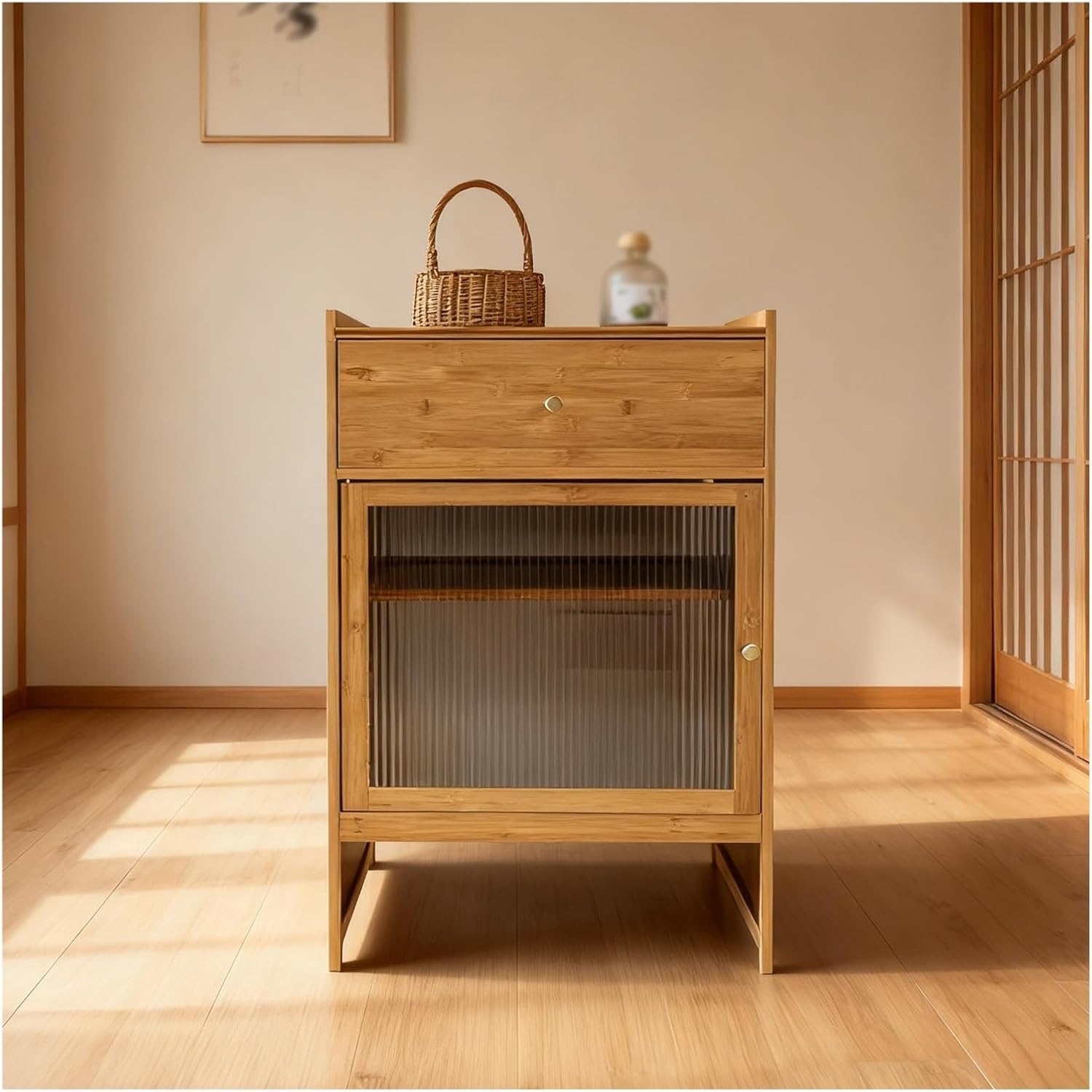 Robot Vacuum Cabinet, Robot Vacuum Storage Side Table End Table Cabinet for Living Room, Home, Office, Entrance, Corridor(Natural)