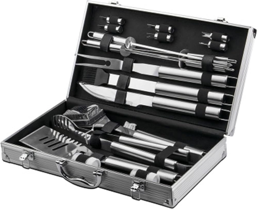 Stainless Steel BBQ Tool Set, 18 Pieces Heavy Duty BBQ Accessories, Portable Camping BBQ Tools, Heat Resistant and Rust Resistant BBQ Set, Outdoor Cooking Gift Set