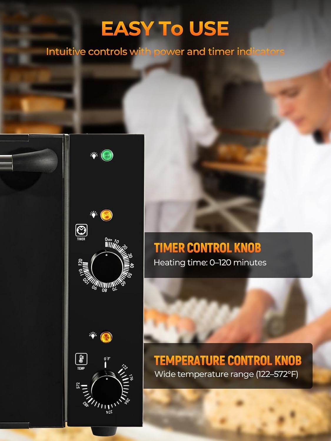 Commercial Convection Oven FOHERE, 50 Qt Large Capacity Electric Convection Oven with 2 Baking Trays for Restaurants, Cafes & Food Industry, 2400W High Power,120-Min Timer & 122-572℉ Temp Control