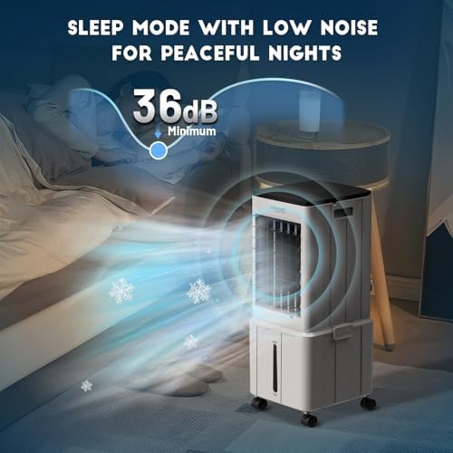 Portable Air Conditioner, 3-IN-1 Evaporative Air Cooler w/3.18Gal Tank, 4 Modes & 3 Speeds, 12H Timer, 6 Ice Packs, Remote Control, Windowless Swamp Cooler for Bedroom,Home,No Hose Needed