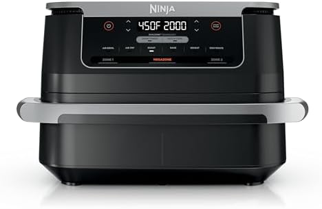 Ninja Foodi 6-in-1 FlexBasket Air Fryer with 7-QT MegaZone & Basket Divider for Large Proteins & Full Meals, Smart Finish Cook 2 Foods 2 Ways, Family Sized Capacity, Air Fry, Roast & More, Black DZ071