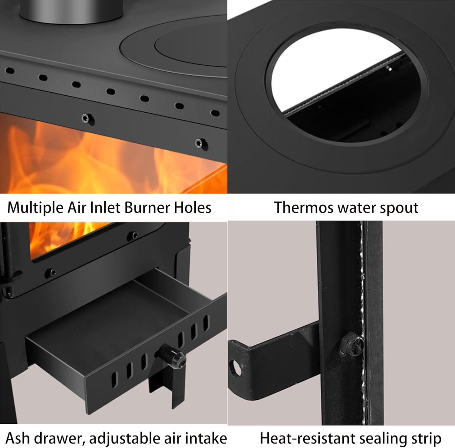 Fireplace with Storage Cabinet and 4 Support Legs, Pellet Stove, Suitable for 200-700 sq ft Spaces, Dual-Purpose Indoor and Patio Heater。