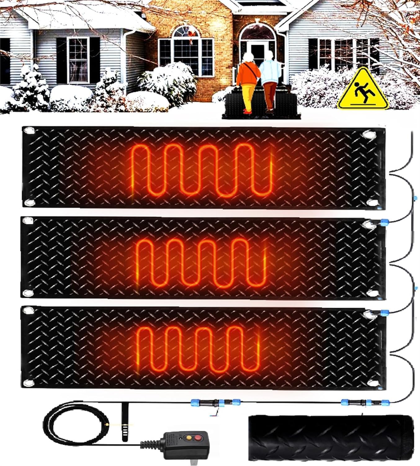 Snow Melting Mat with Timer, Non-Slip Heated Outdoor Mat for Stairs, Snow Melting Mat with Timer 10X30 Inch Mat for Winter Outdoor Stairs, Steps, Doorways, Walkways, Driveways ( Color : 1pcs , Size :