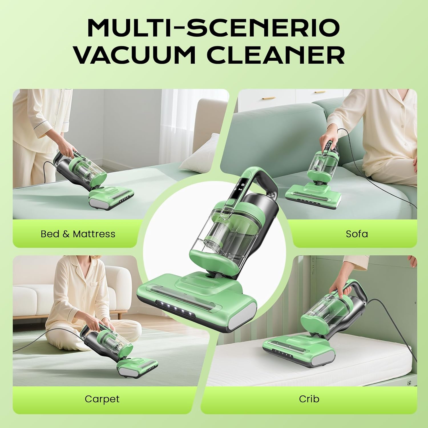 Mattress Vacuum Cleaner Bed Vacuum Versatile Handheld Vacuums with 500W 18Kpa Power Suction & 253.7nm U-V-C Light & Heating Tech & 30000 RPM/Min Brush Roll Rotation Corded
