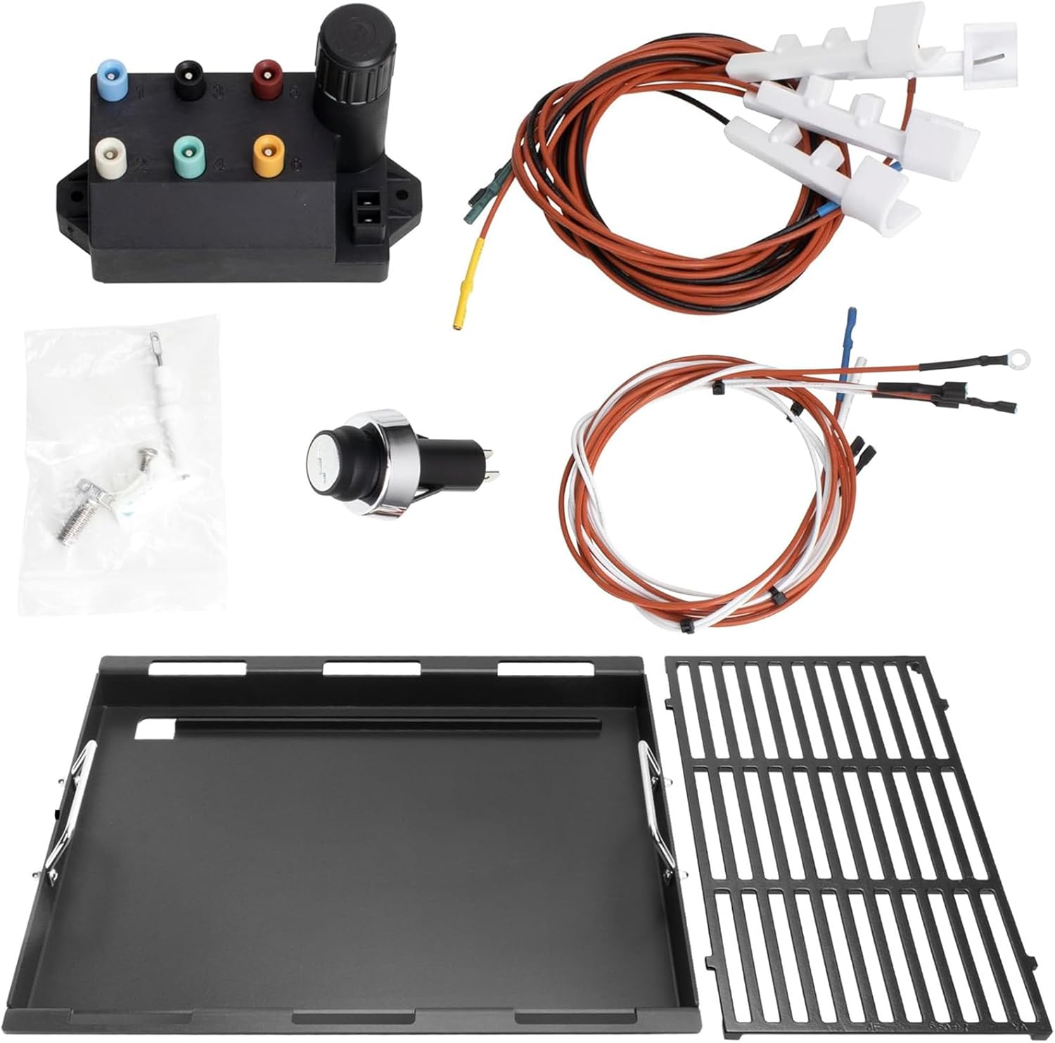 DELSbbq 67533 Grill Igniter Kit & Upgrade Griddle Inserts and Grate for Weber Genesis II 400 Series Gas Grills, Replacement Parts for Weber Genesis II E-435 S-435 Series Model