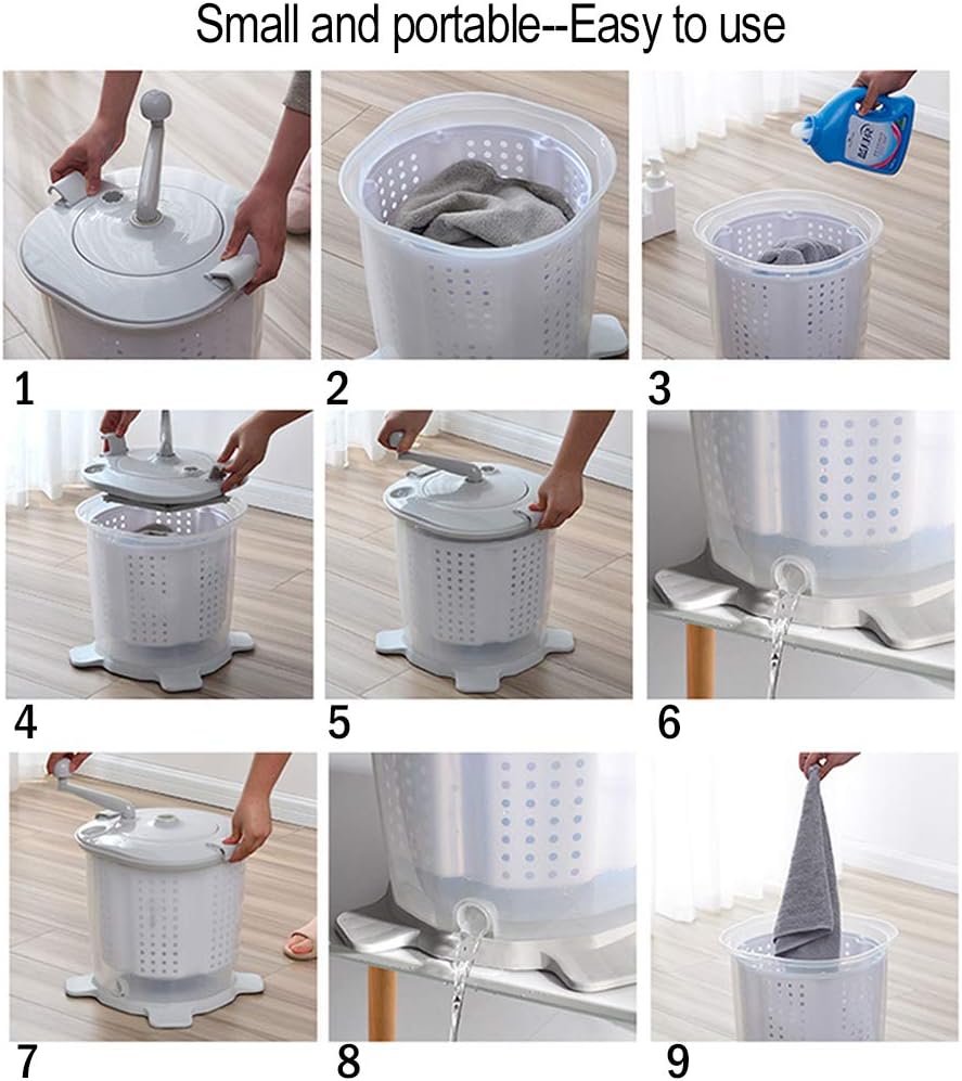 Portable Eco Mini Washing Machine | Hand Cranked Manual Clothes Non-Electric Washing Machine and Spin Dryer,Easy to Use, Suitable for RVs, Camping
